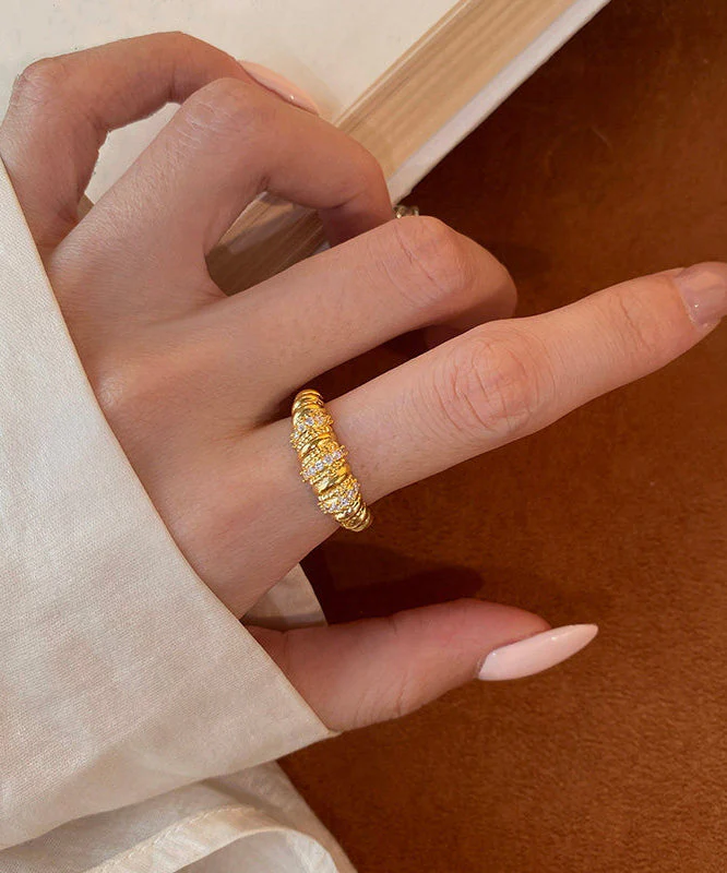 Handmade Gold Zircon Hemp Flowers Adjustable Gold Plated Rings - Image 3