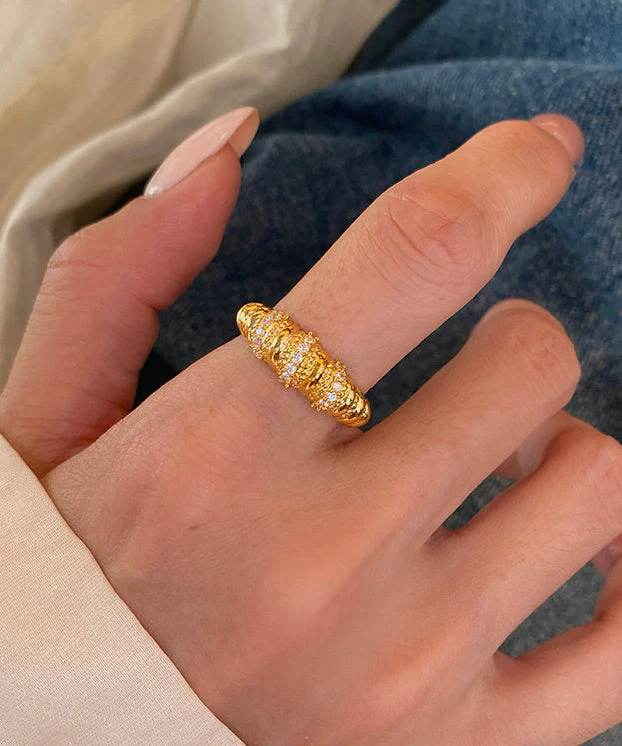 Handmade Gold Zircon Hemp Flowers Adjustable Gold Plated Rings - Image 4