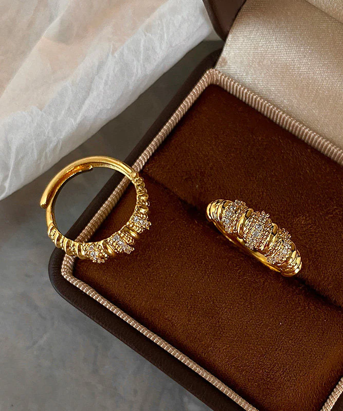 Handmade Gold Zircon Hemp Flowers Adjustable Gold Plated Rings - Image 5