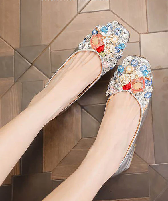 Handmade Golden Flat Feet Shoes Rhinestone Flat Feet Shoes - Image 2