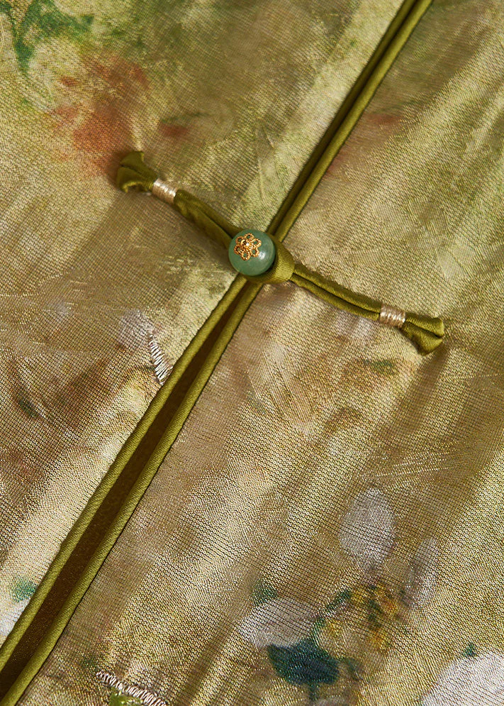 Handmade Grass Green Sequins Embroidered Silk Vests Fall - Image 4