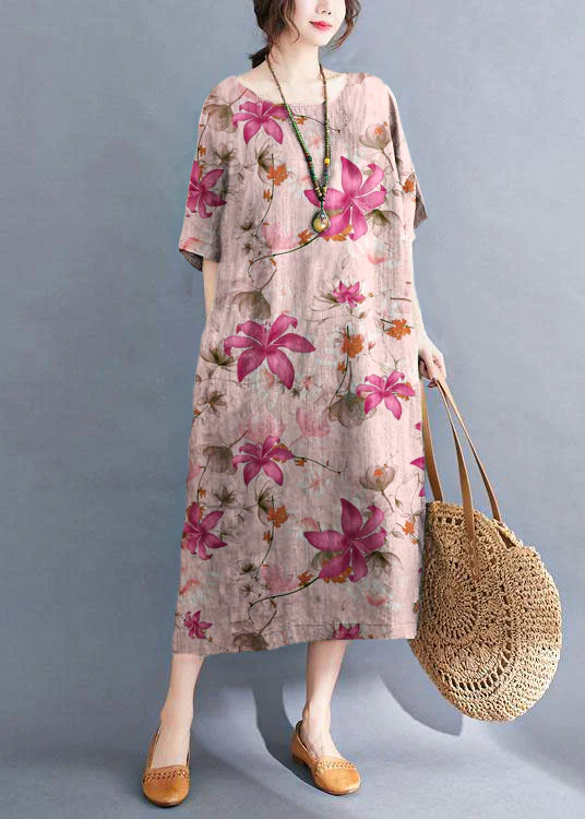 Handmade gray ink painting O-Neck Patchwork Summer Vacation Dresses Half Sleeve - Image 3