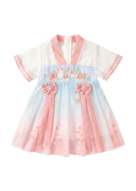 Handmade Green Embroideried Patchwork Chiffon Baby Girls Dresses Summer - Image 2