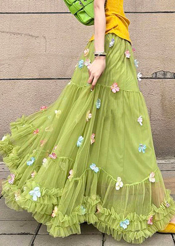 Handmade Green High Waist Patchwork Tulle A Line Skirts Skirt - Image 5