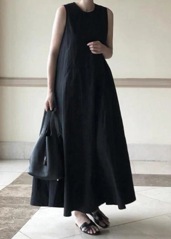 Handmade Green linen dresses o neck sleeveless cotton robes summer Dresses - Image 6