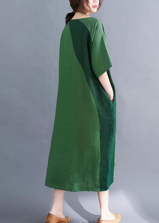 Handmade Green O-Neck Patchwork Summer Vacation Dresses Half Sleeve - Image 4