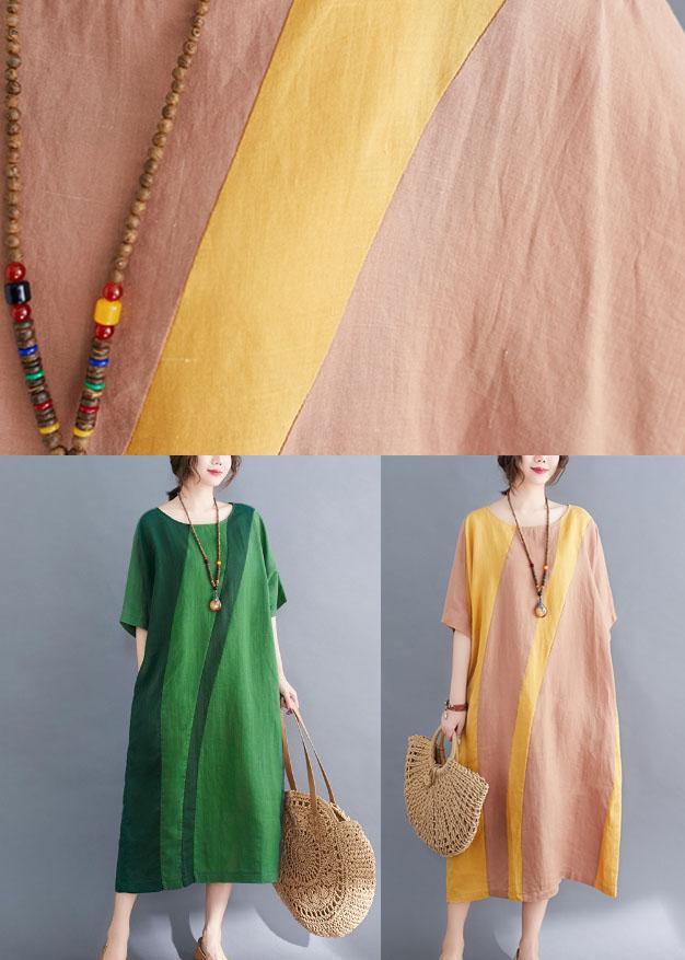 Handmade Green O-Neck Patchwork Summer Vacation Dresses Half Sleeve - Image 5