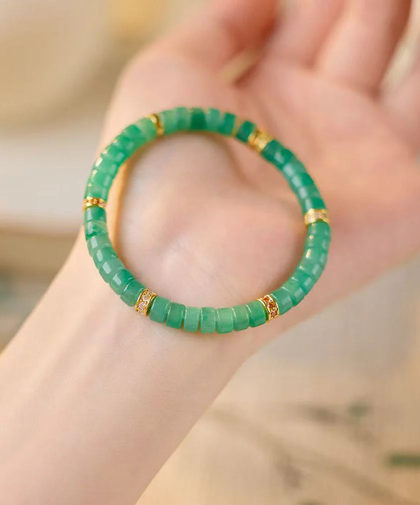 Handmade Green Sterling Silver Alloy Jade Beading Chain Bracelet - Image 3