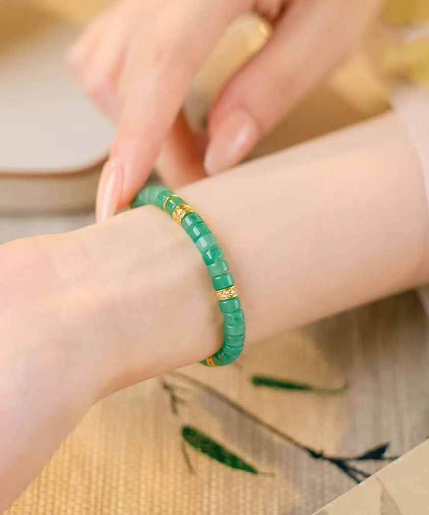 Handmade Green Sterling Silver Alloy Jade Beading Chain Bracelet - Image 4