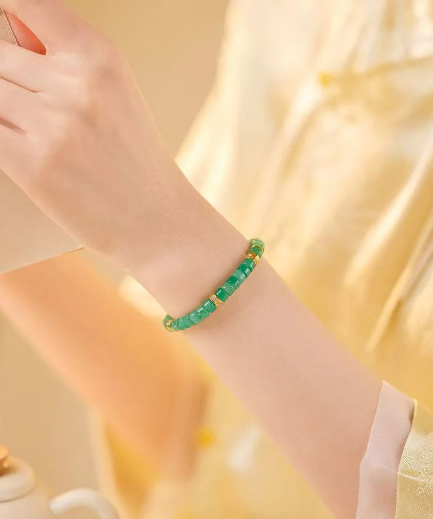 Handmade Green Sterling Silver Alloy Jade Beading Chain Bracelet - Image 5