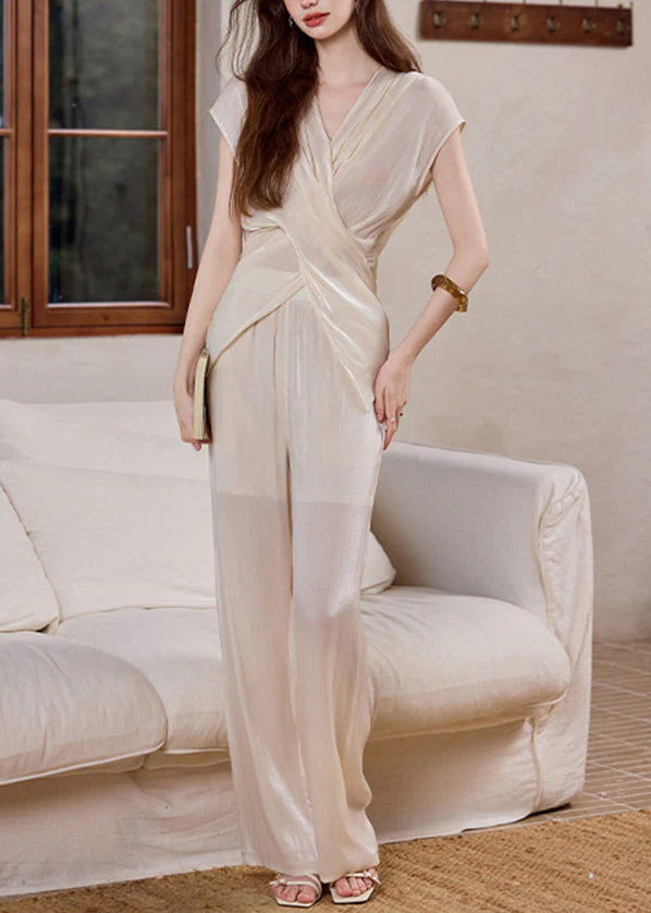 Handmade Grey Asymmetrical Draping Chiffon Two Pieces Set Summer - Image 4