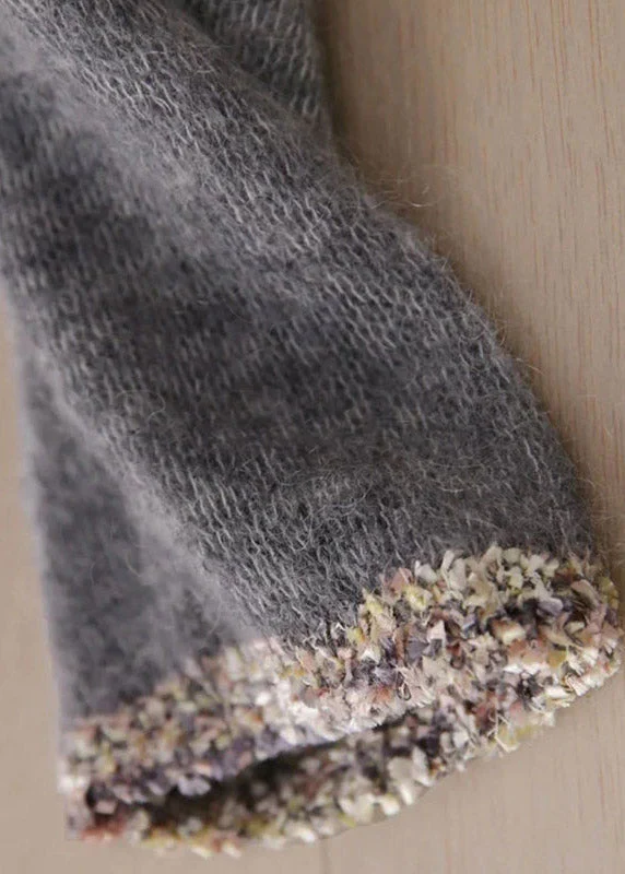 Handmade Grey O Neck Sequins Patchwork Cashmere Knit Pullover Spring - Image 4