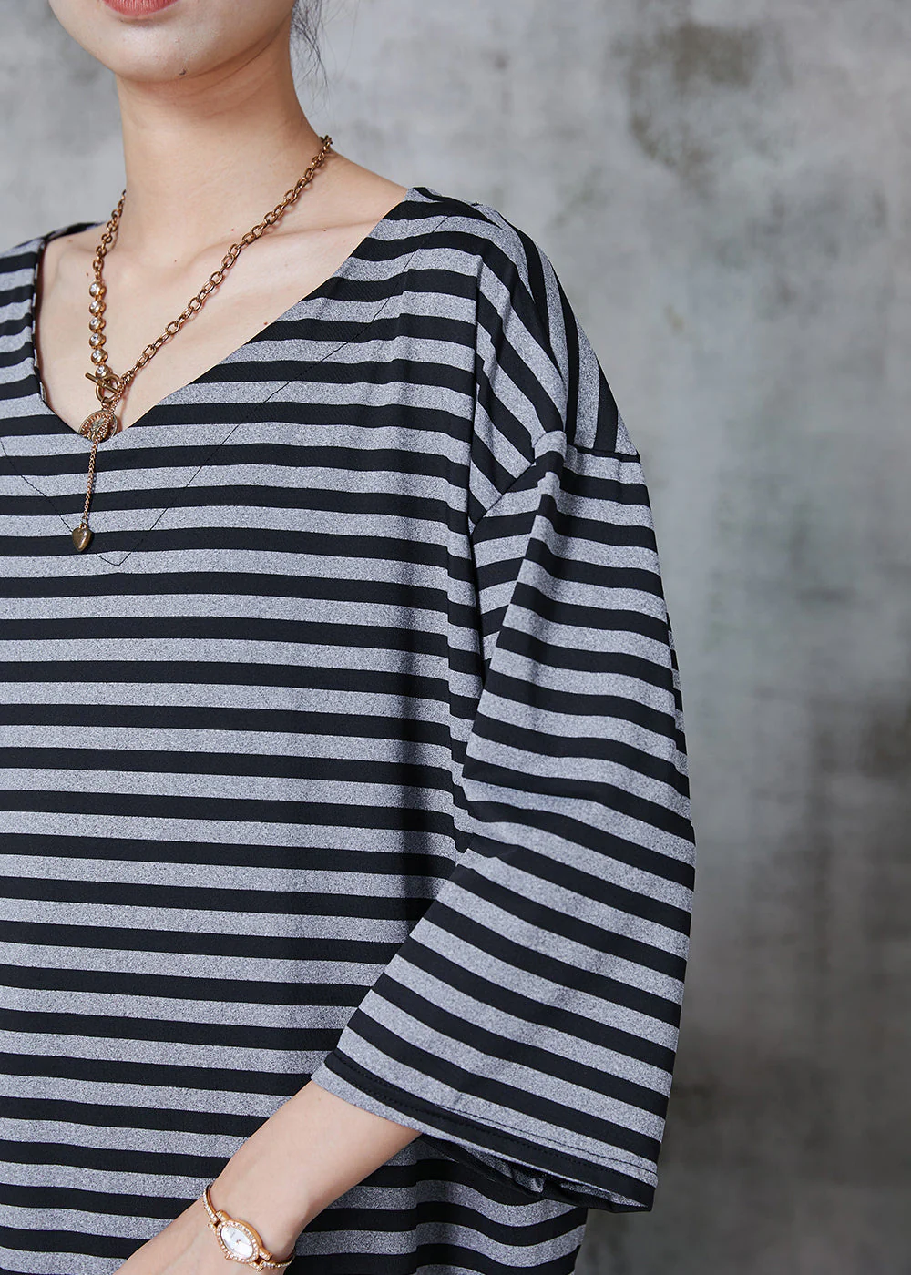 Handmade Grey Oversized Striped Cotton Vacation Dress Summer - Image 5