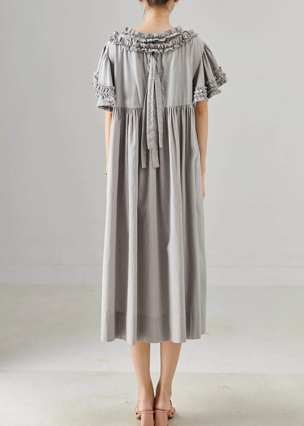 Handmade Grey Ruffled Cotton Dresses Summer - Image 4