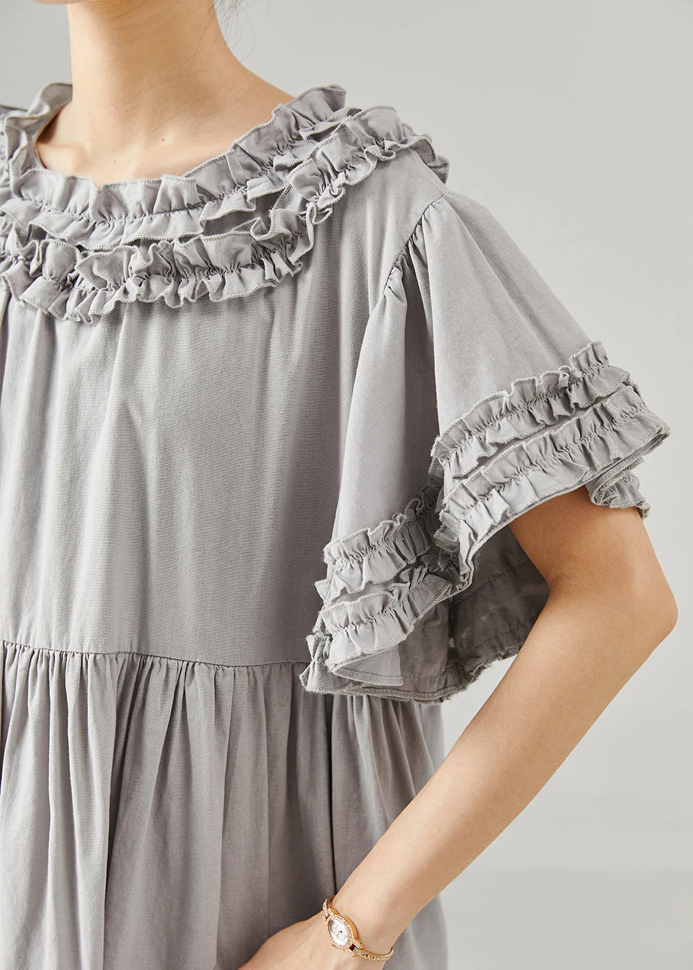 Handmade Grey Ruffled Cotton Dresses Summer - Image 5