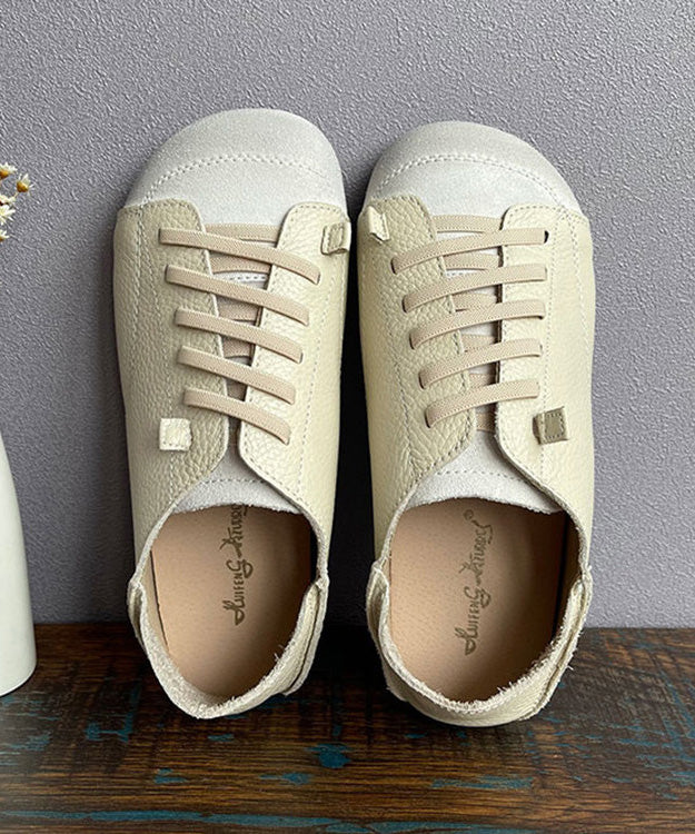 Handmade Khaki Cowhide Leather Penny Loafers Splicing Lace Up - Image 4
