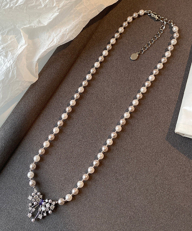 Handmade Light Pink Butterfly Zircon Pearl Adjustable Alloy Pendant Necklace - Image 4