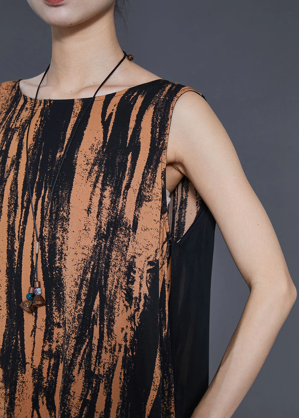 Handmade Orange Oversized Patchwork Chiffon Long Dress Sleeveless - Image 5