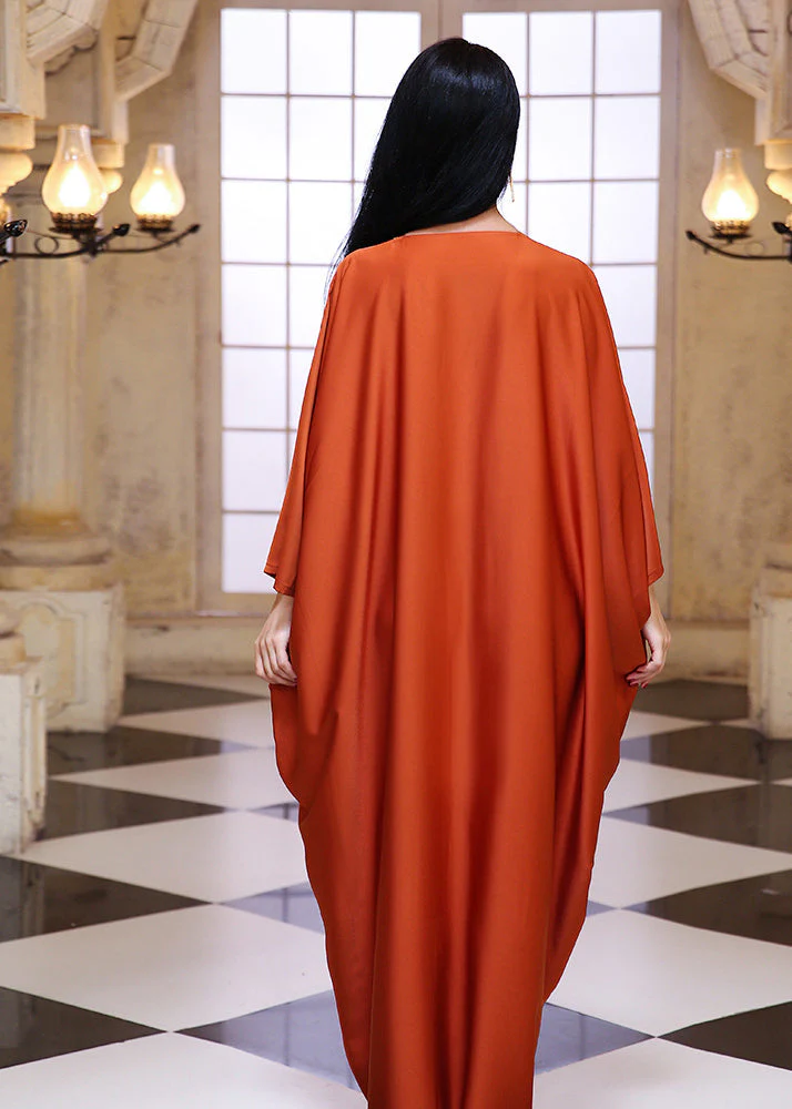 Handmade Orange Patchwork Button Vacation Maxi Dresses Fall - Image 5