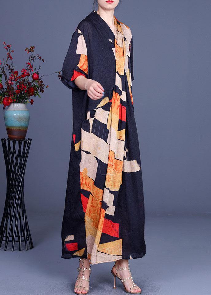 Handmade Orange Print asymmetrical design Loose Long Summer Dress - Image 2