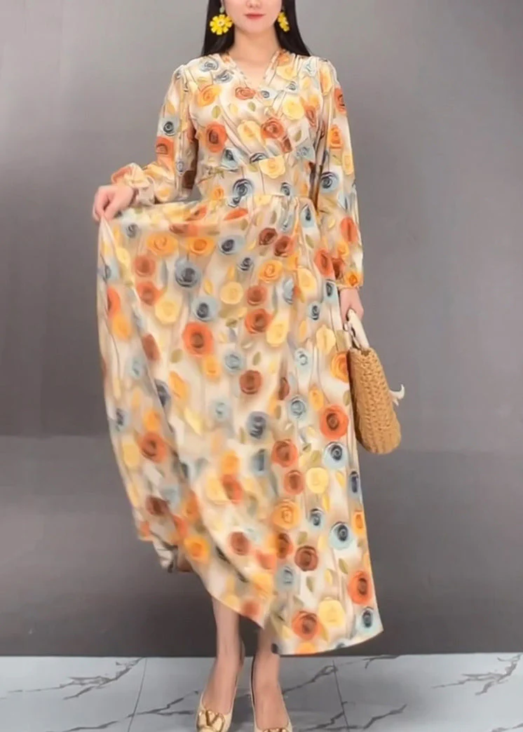 Handmade Orange Print Tunic Long Dresses Spring - Image 2