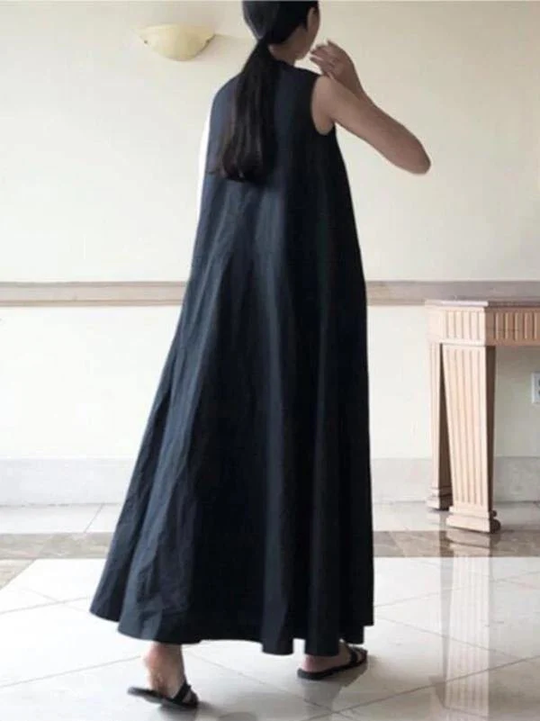 Handmade Pink geometry linen dresses o neck sleeveless cotton robes summer Dresses - Image 6