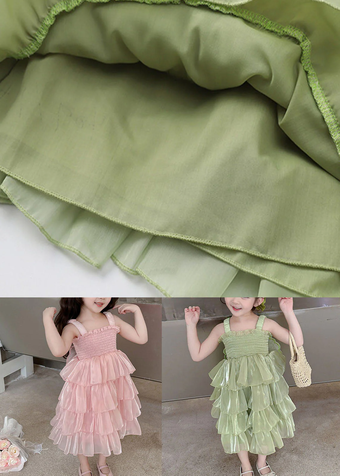 Handmade Pink Ruffled Patchwork Tulle Baby Girls Dresses Sleeveless - Image 5