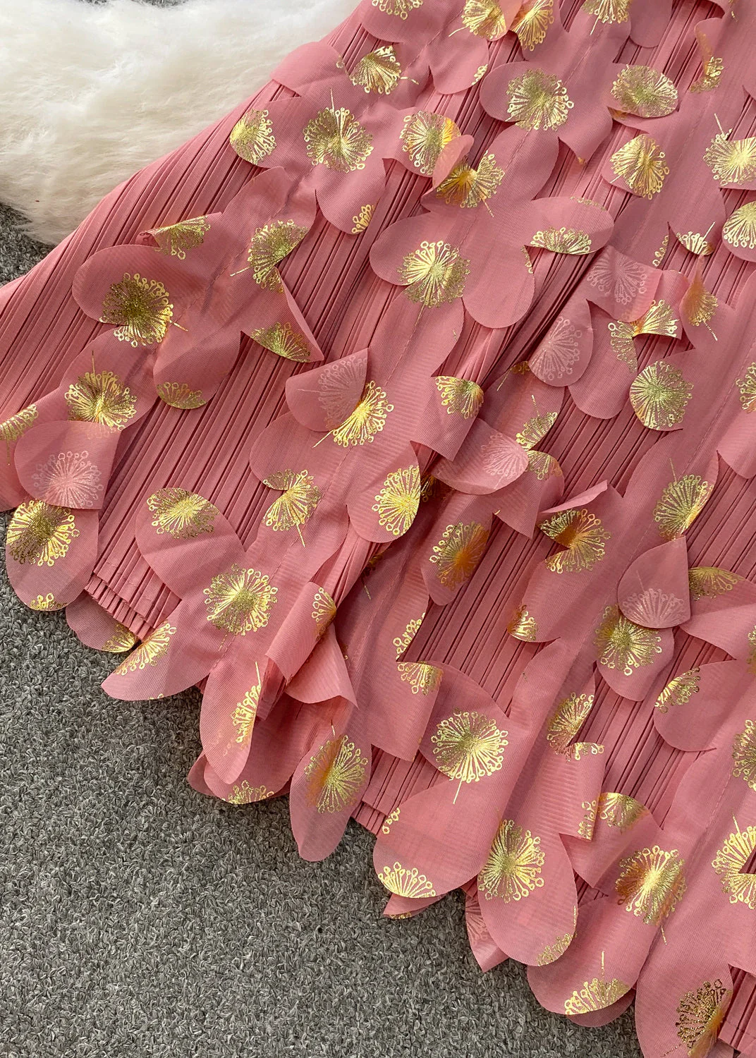 Handmade Pink V Neck Floral Wrinkled Cotton Dresses Summer - Image 5