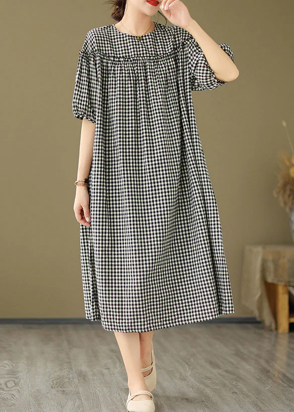 Handmade Plaid Ruffled Patchwork Party Maxi Dress Summer - Image 3