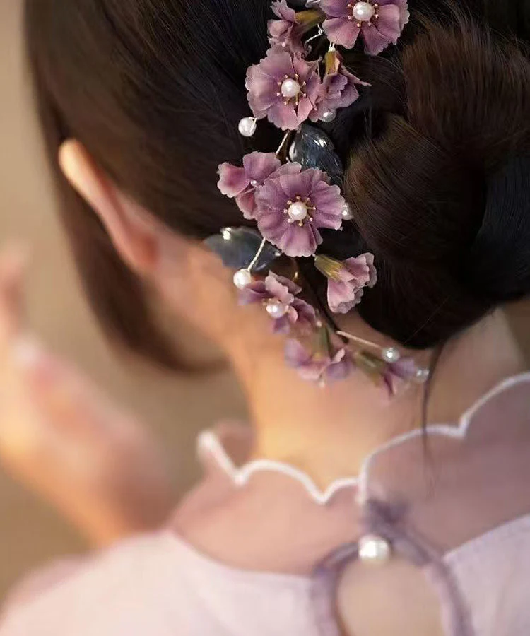 Handmade Purple Alloy Cloth Floral Hairpin - Image 5