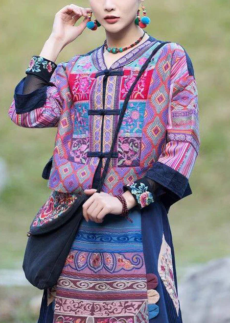 Handmade Purple Embroidered Chinese Button Cotton Coat Spring - Image 4