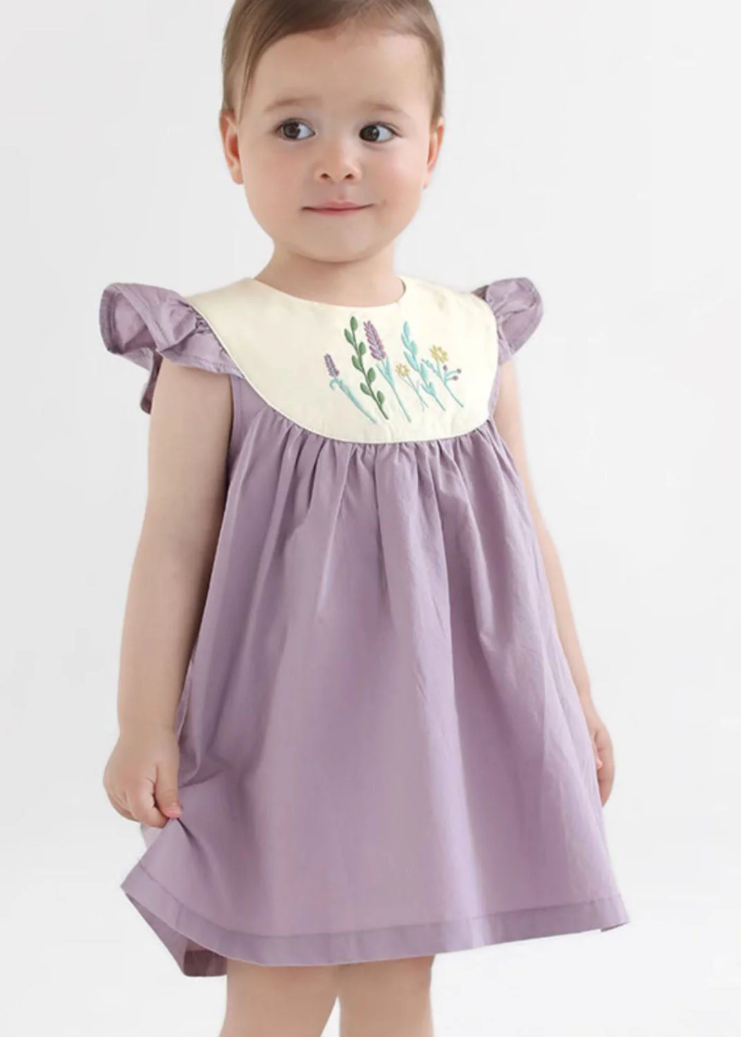 Handmade Purple Embroideried Patchwork Cotton Baby Girls Dresses Summer - Image 2