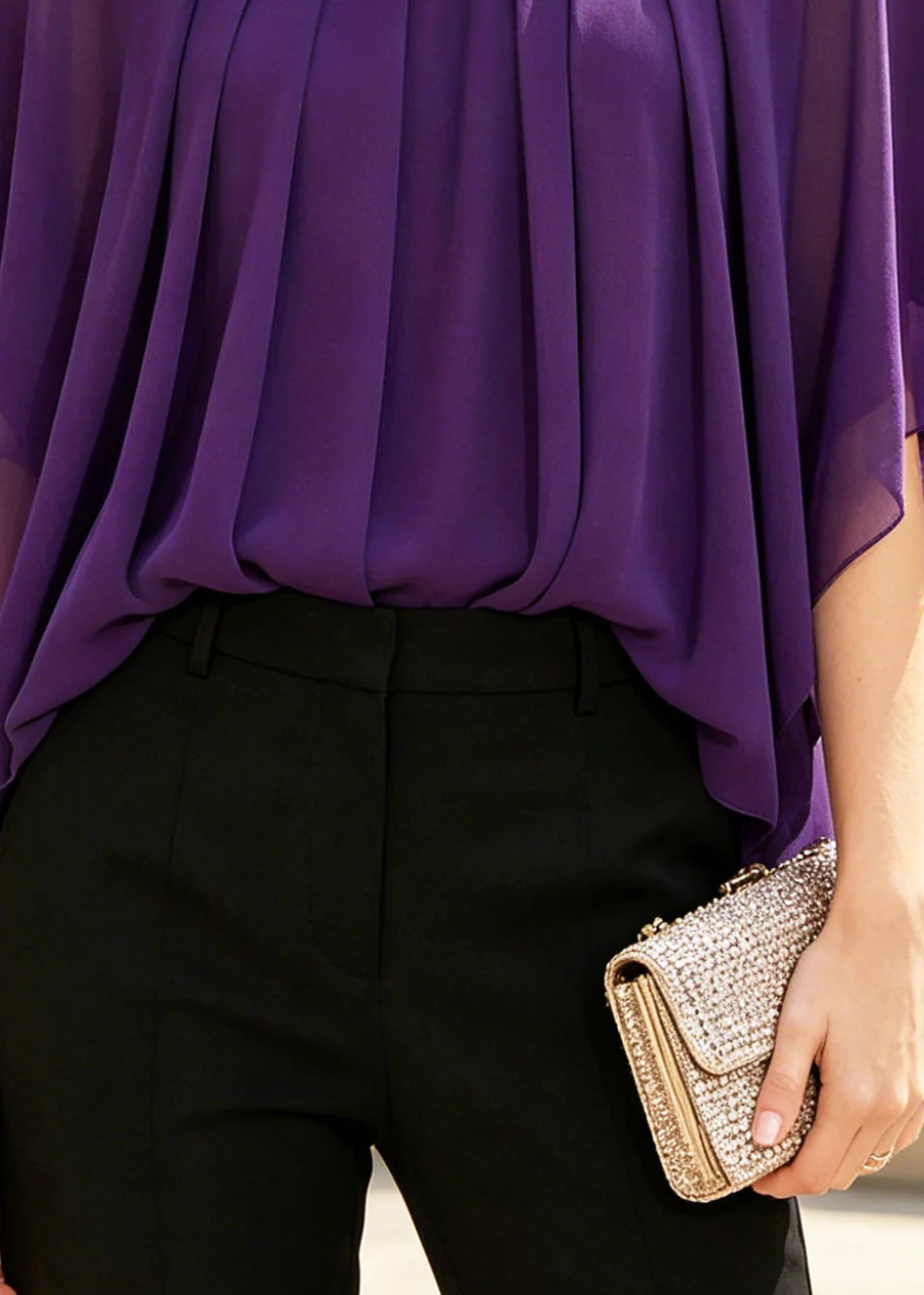 Handmade Purple Oversized Chiffon Shirt Batwing Sleeve - Image 4