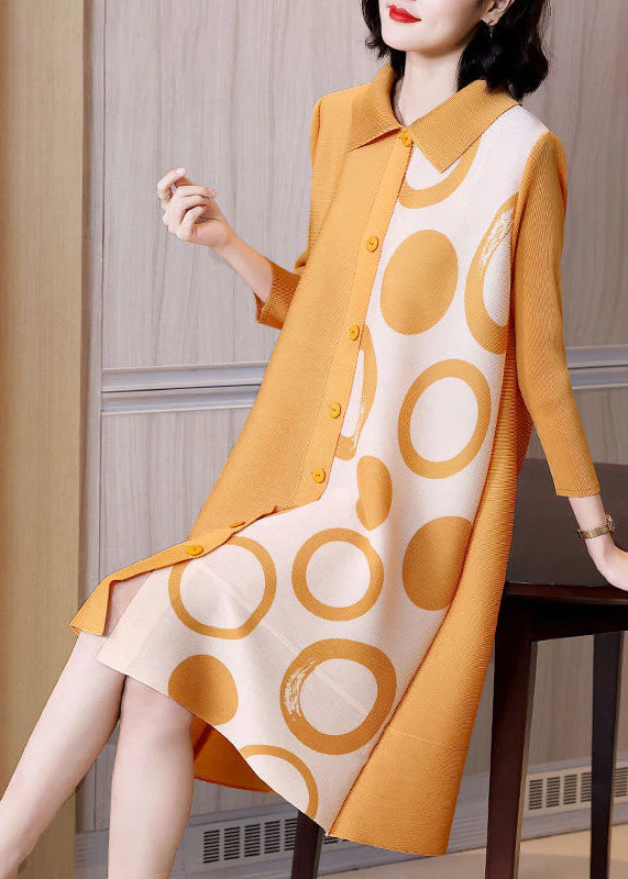 Handmade Purple Peter Pan Collar Print Silk Holiday Dress Long Sleeve - Image 2