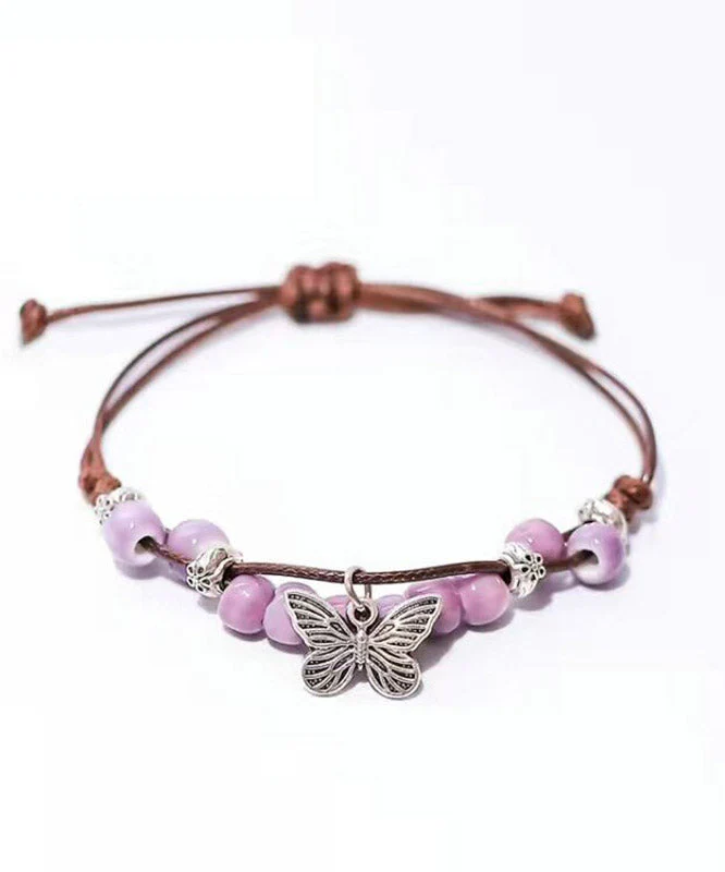 Handmade Purple Weave Ceramic Beading Charm Bracelet