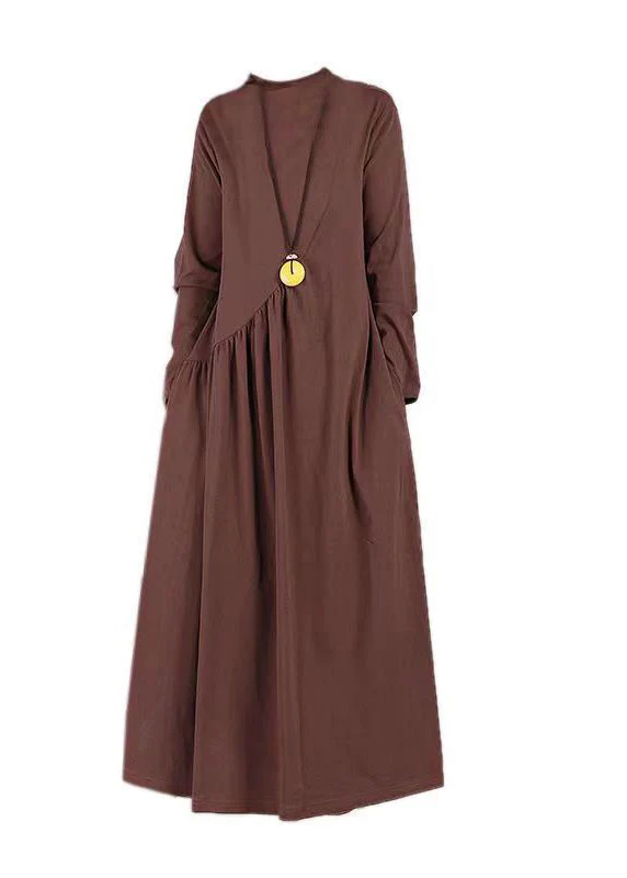 Handmade Purple Wrinkled Patchwork Cotton Long Dresses Fall - Image 5