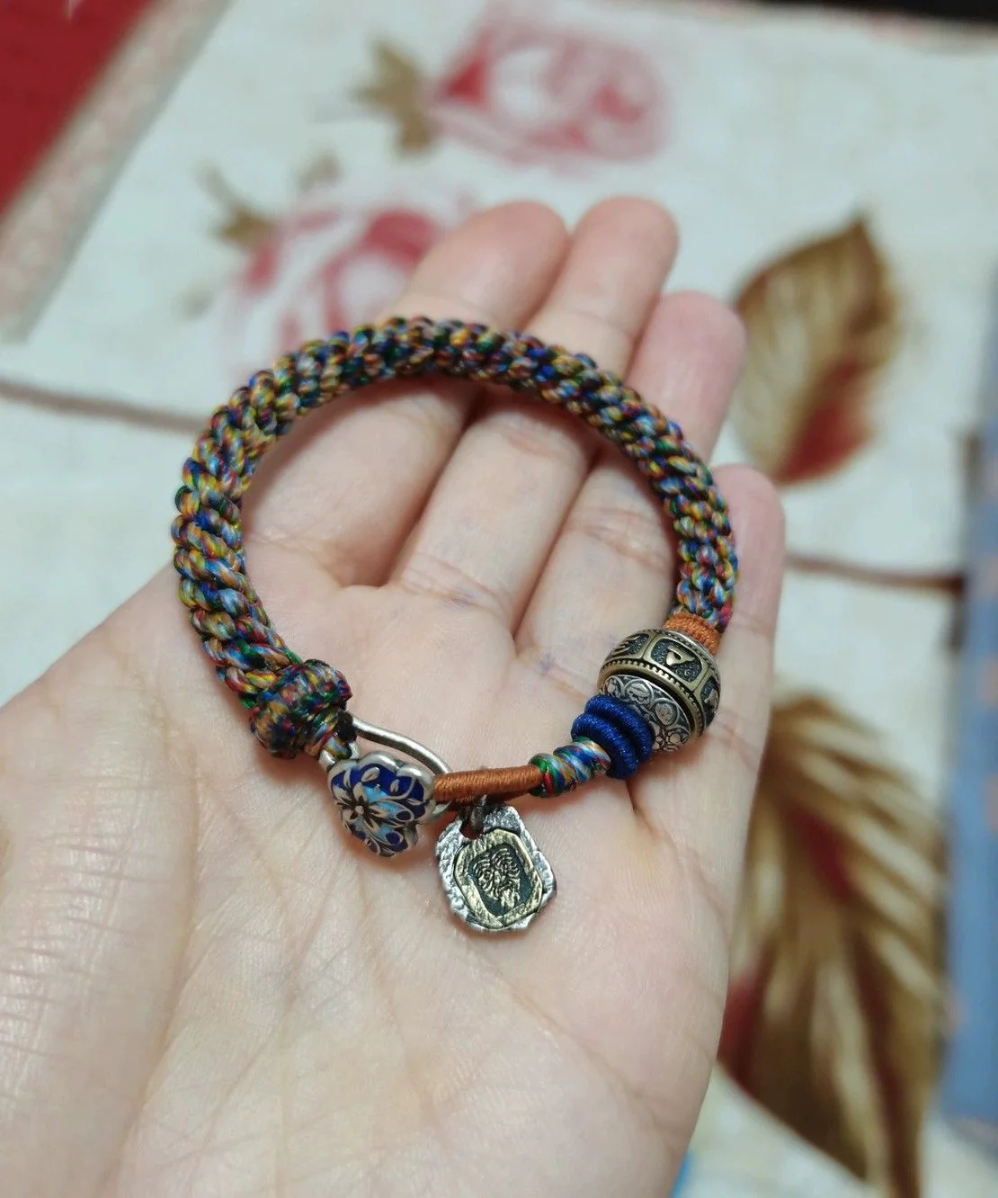 Handmade Rainbow Sterling Silver Weave Lucky Bead Charm Bracelet - Image 2