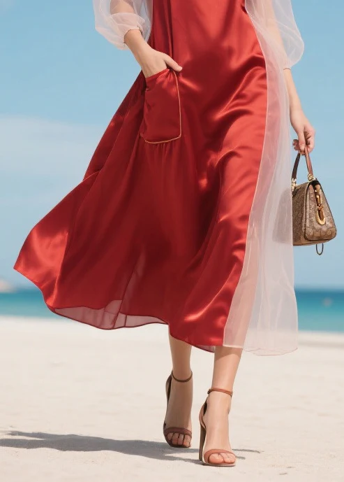 Handmade Red Asymmetrical Patchwork Tulle Robe Dresses Summer - Image 4
