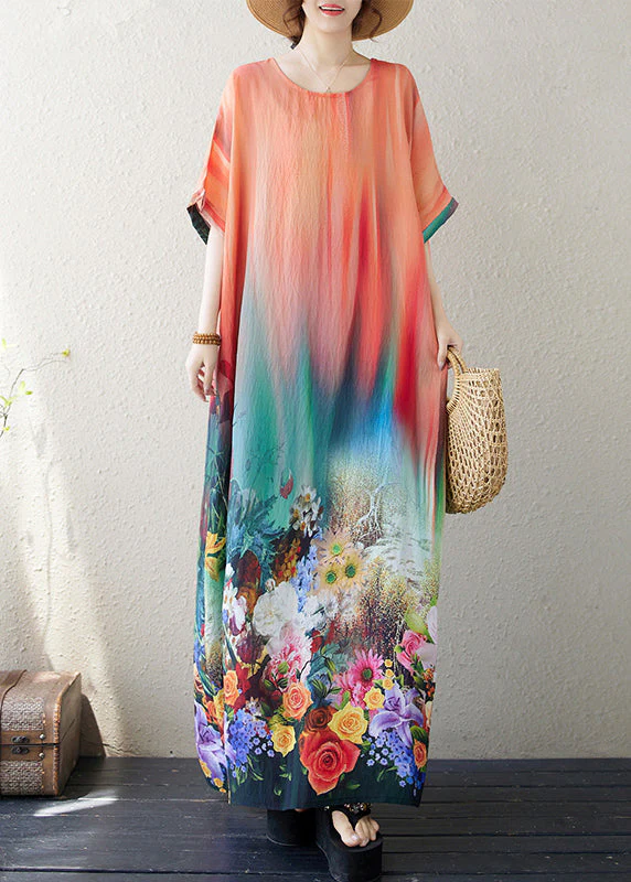 Handmade Red Oversized Floral Cotton Maxi Dresses Summer - Image 4