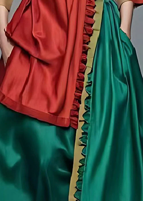 Handmade Red Ruffled Patchwork Cotton Long Dress Summer - Image 5