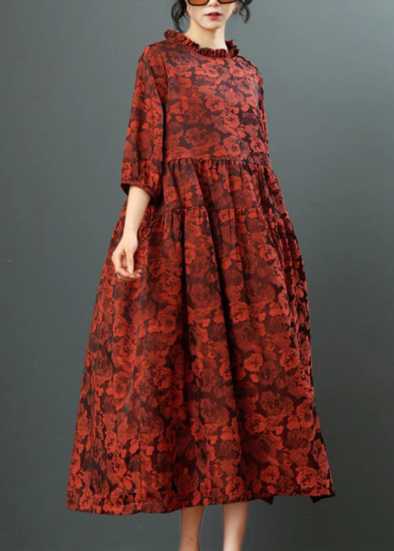 Handmade Red Ruffled Patchwork Party Long Dress Summer