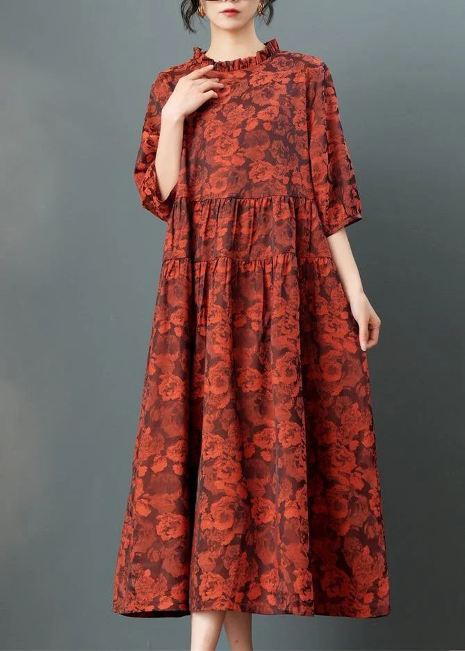 Handmade Red Ruffled Patchwork Party Long Dress Summer - Image 2