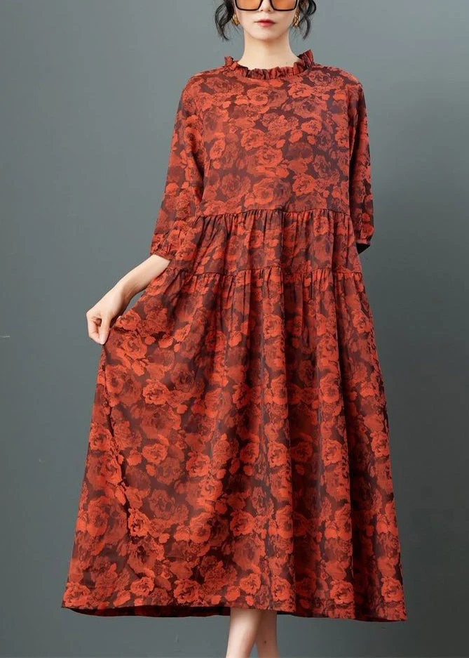 Handmade Red Ruffled Patchwork Party Long Dress Summer - Image 3