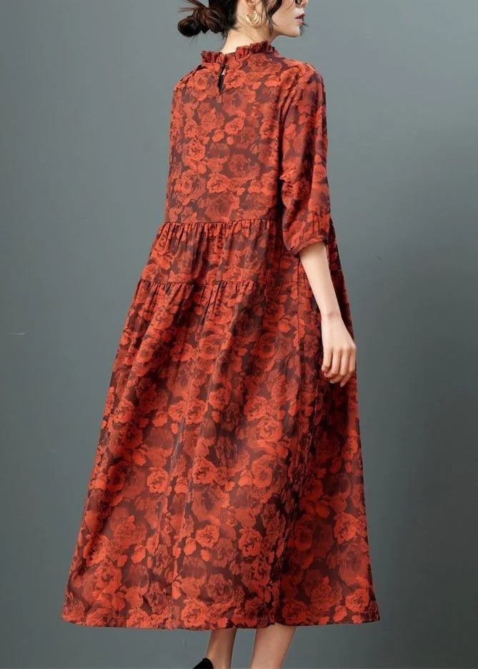 Handmade Red Ruffled Patchwork Party Long Dress Summer - Image 4