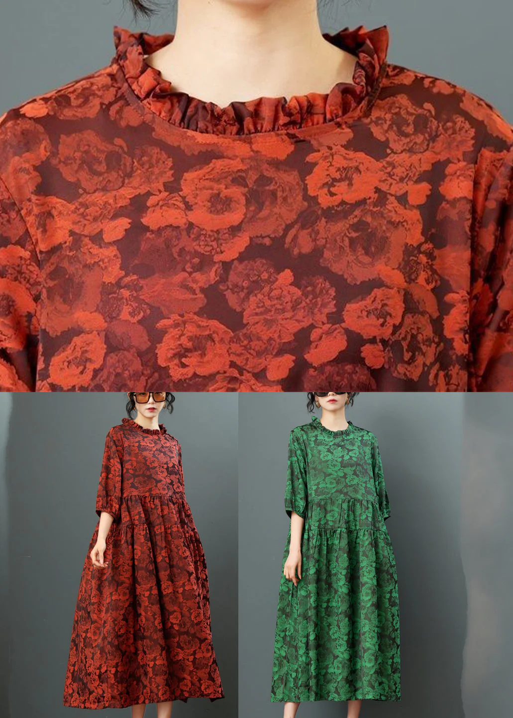 Handmade Red Ruffled Patchwork Party Long Dress Summer - Image 5