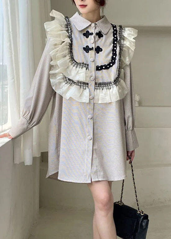 Handmade Red Ruffled Plaid Patchwork Dress Spring - Image 2