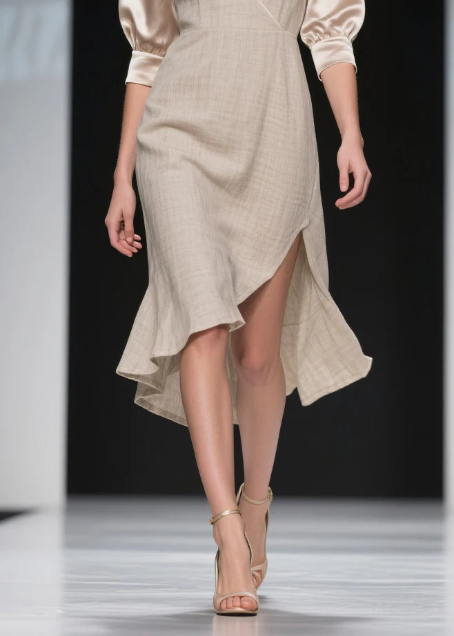 Handmade Side Open Asymmetrical Design Patchwork Linen Silk Dress Summer - Image 4