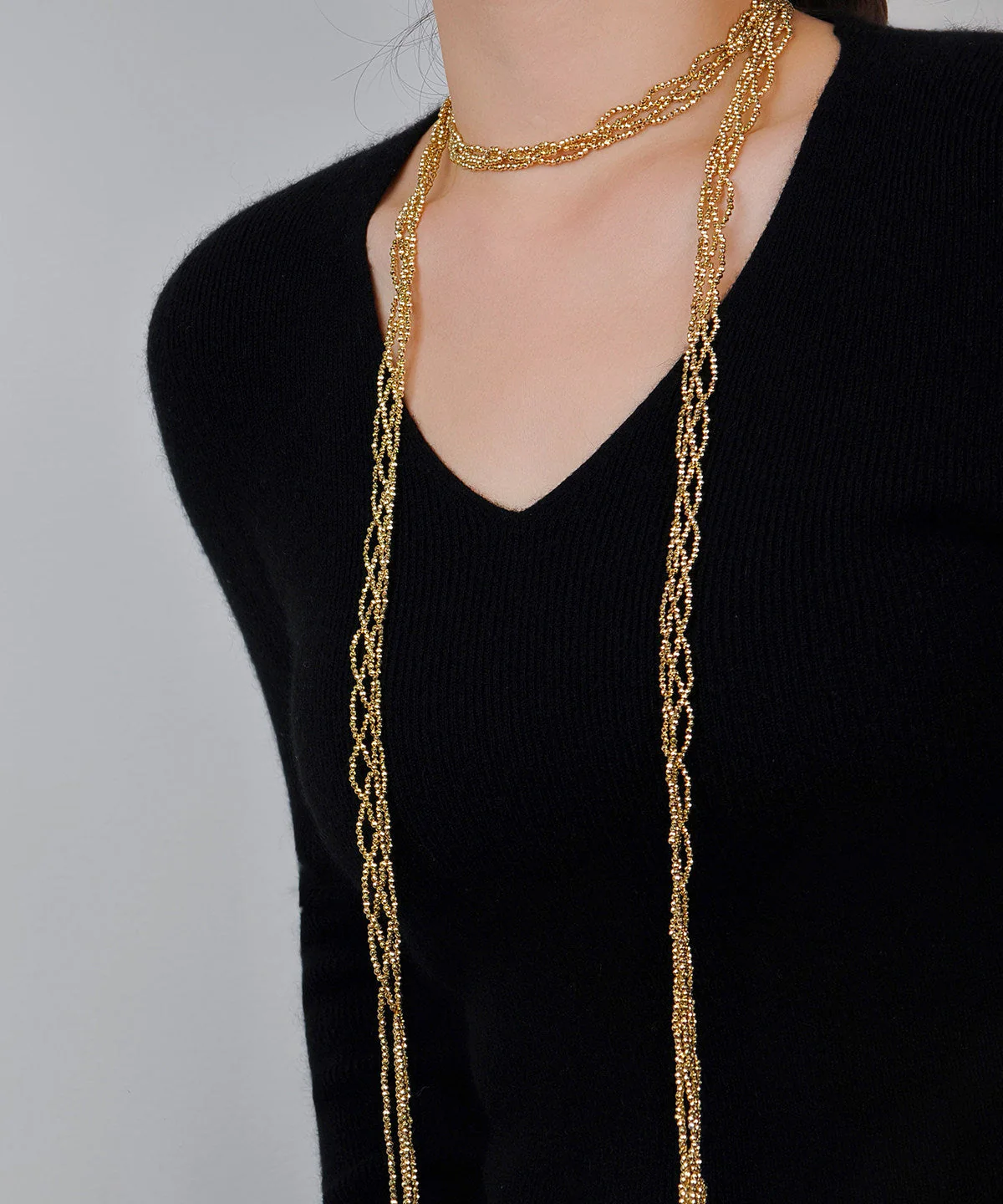 Handmade Silk Mletal Double-Layer Weave Tassel Gratuated Bead Necklace - Image 2