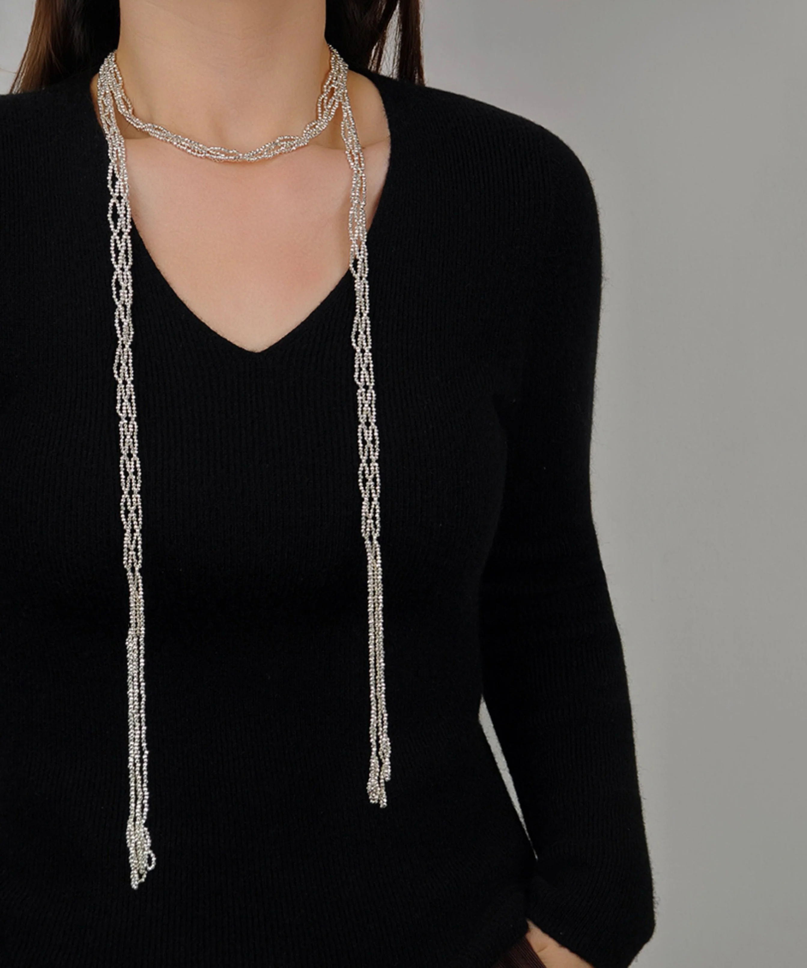 Handmade Silk Mletal Double-Layer Weave Tassel Gratuated Bead Necklace - Image 3