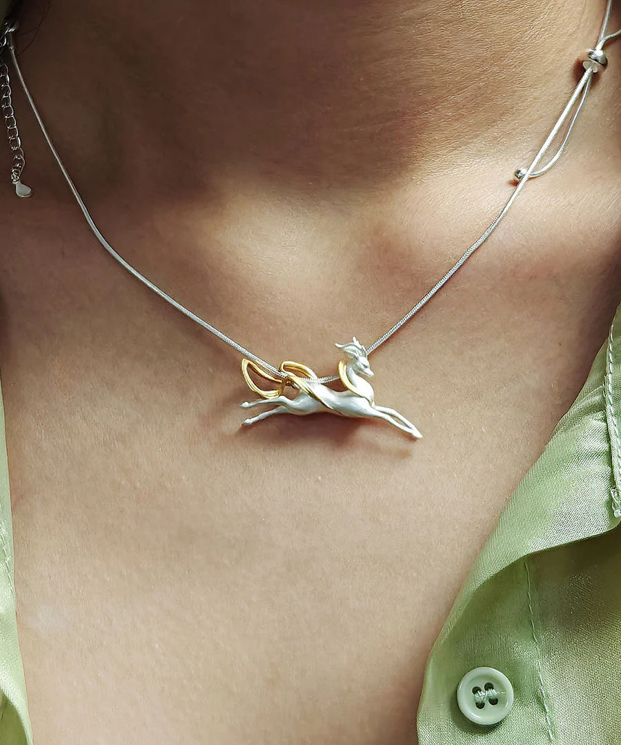 Handmade Silver Dunhuang Immortal Deer Pendant Necklace - Image 3